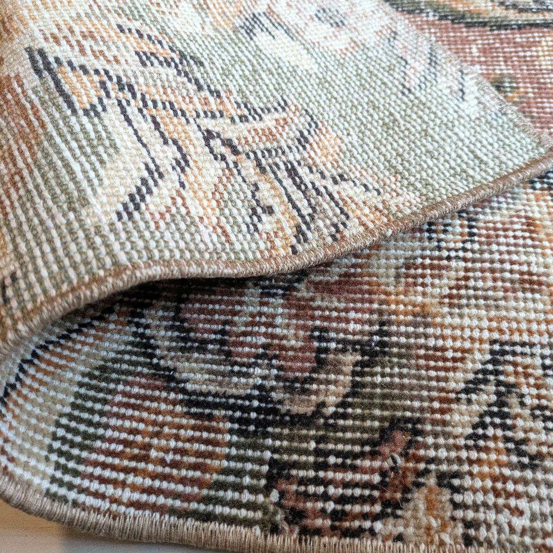 50×91 くすみサーモンピンク×くすみチャコールグレー　トルコヴィンテージラグ