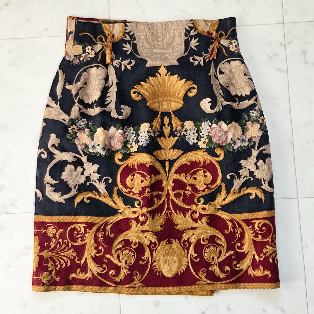ETRO ヴィンテージ バロック調フラワー ラップスカート ウールシルク