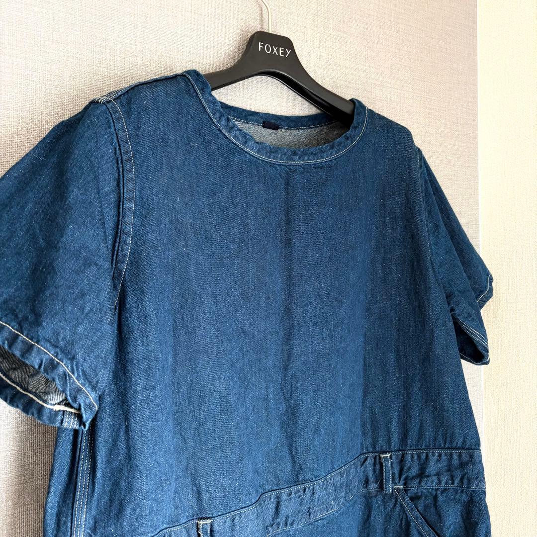 未使用級✨45R 綿麻小麦デニムのジャンパードレス（インディゴ）