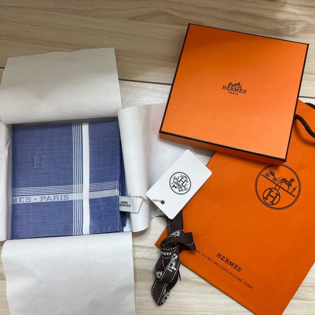 エルメス ハンカチ ブルー