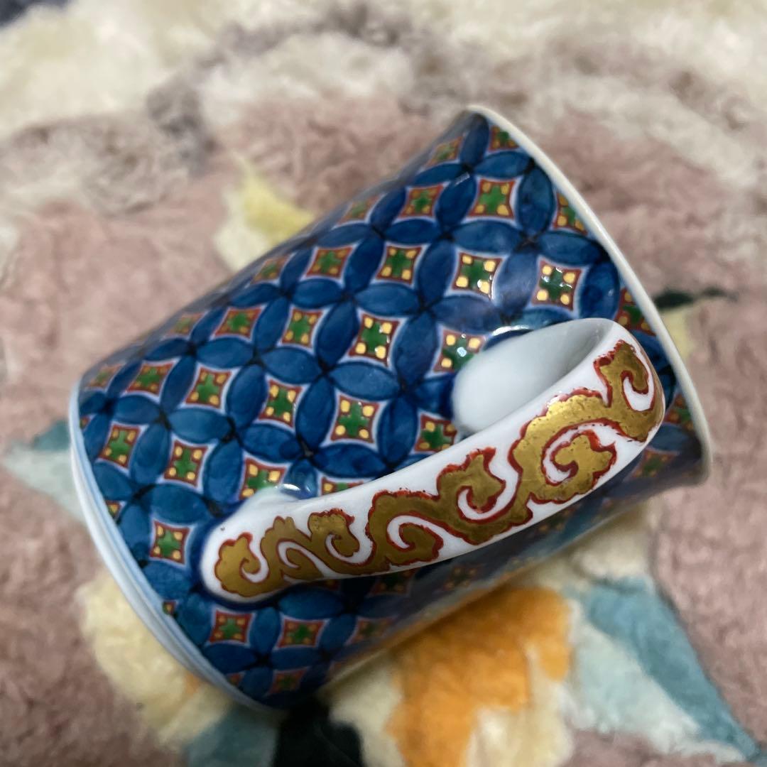 有田焼 名匠 村上玄輝作 金彩七宝地文　モーニングカップ細密共箱保証品　柿右衛門