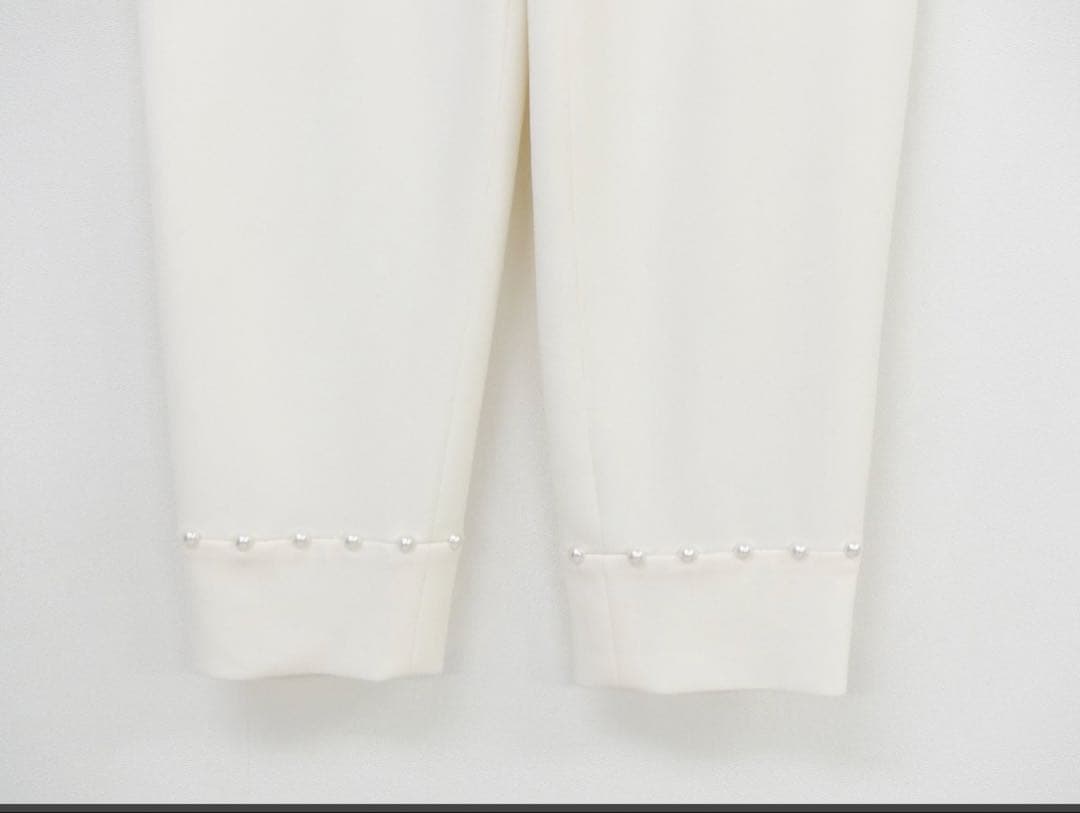 Rene パール付きパンツ 36 ホワイト 2WAYストレッチ