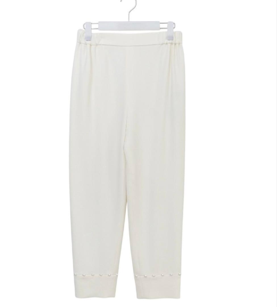 Rene パール付きパンツ 36 ホワイト 2WAYストレッチ