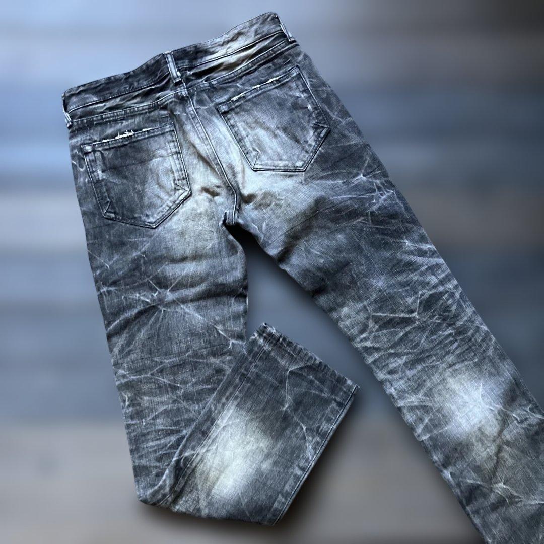 美シルエットCIVARIZEストレートデニム ブラックダメージ加工美品　44