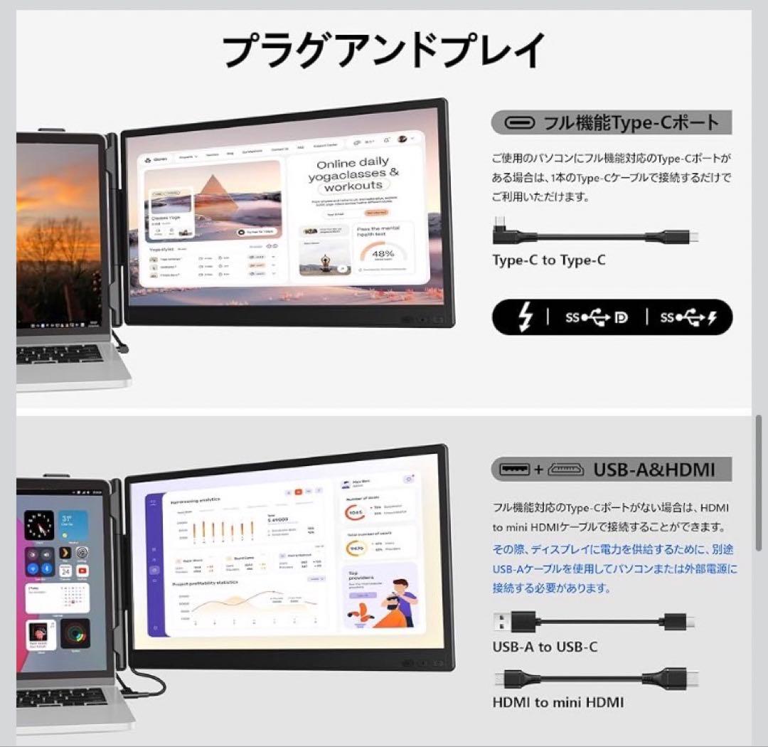 14インチ デュアルディスプレイFHD 1080P ノートパソコン拡張2画面