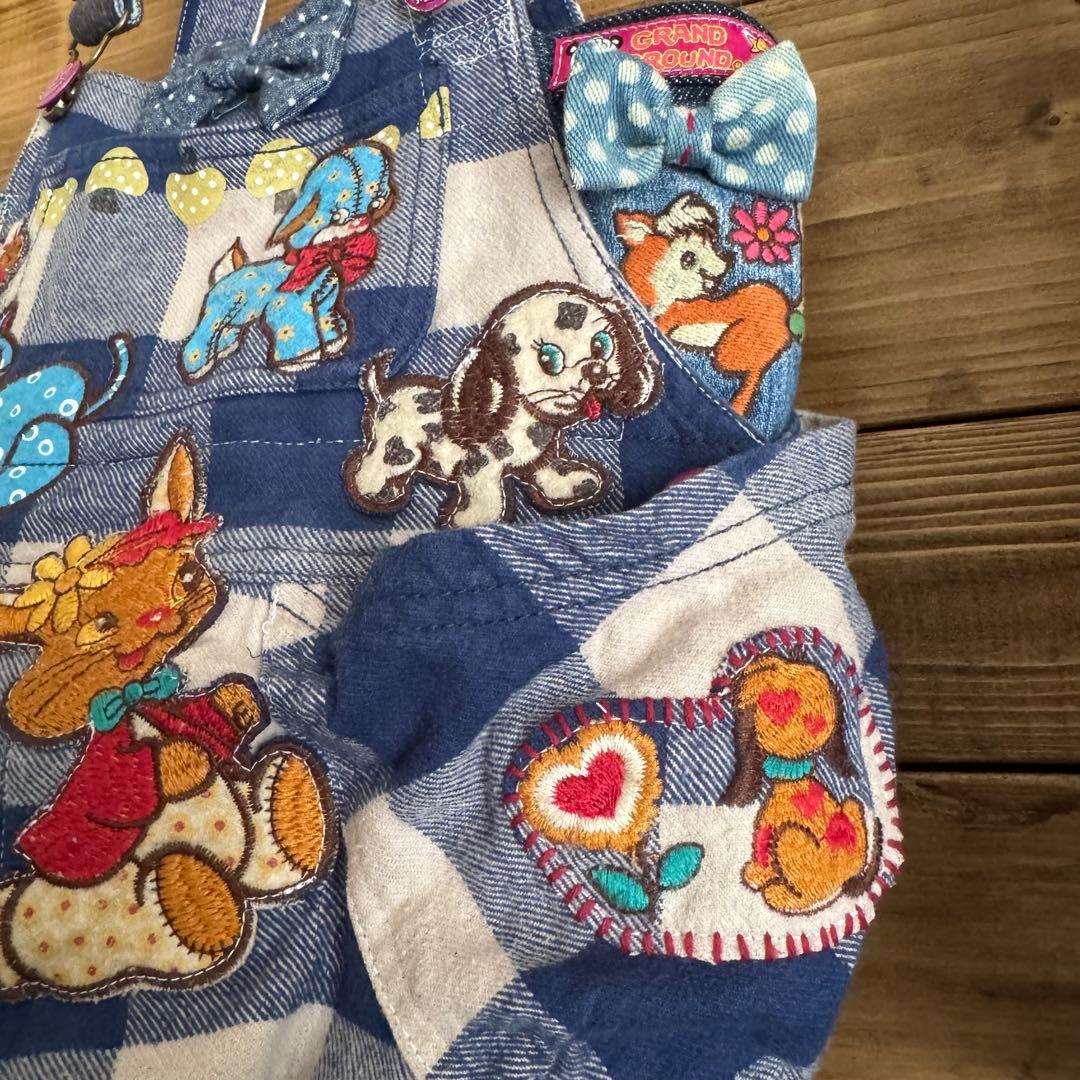 ハンドメイド デニムリメイク バッグ レトロアニマル サロペット 楕円底 23
