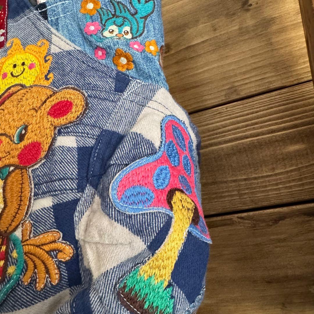 ハンドメイド デニムリメイク バッグ レトロアニマル サロペット 楕円底 23