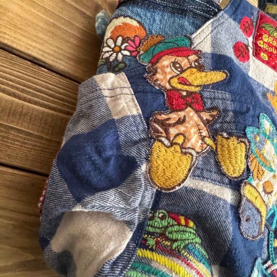 ハンドメイド デニムリメイク バッグ レトロアニマル サロペット 楕円底 23