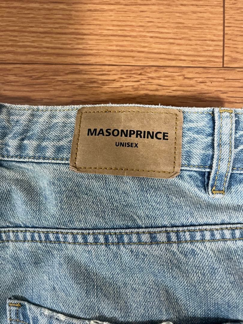 MASONPRINCE サイドベルト ワイドフレアデニムパンツ ライトブルー