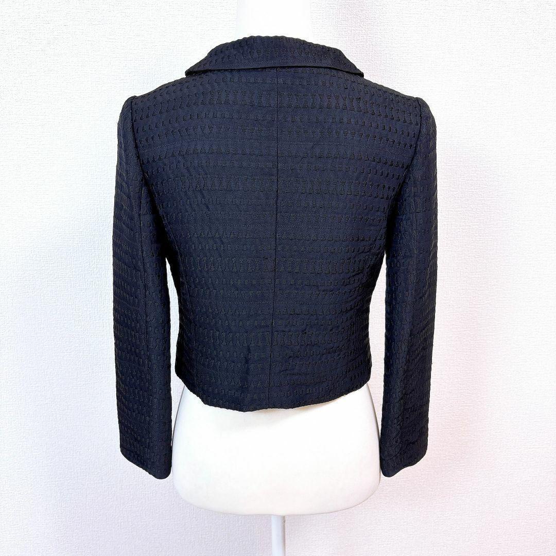 【美品】TOCCA ツイード 長袖ジャケット スナップボタン 4 総柄 ネイビー