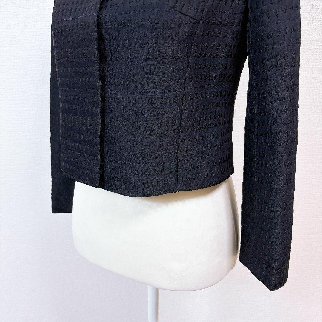 【美品】TOCCA ツイード 長袖ジャケット スナップボタン 4 総柄 ネイビー