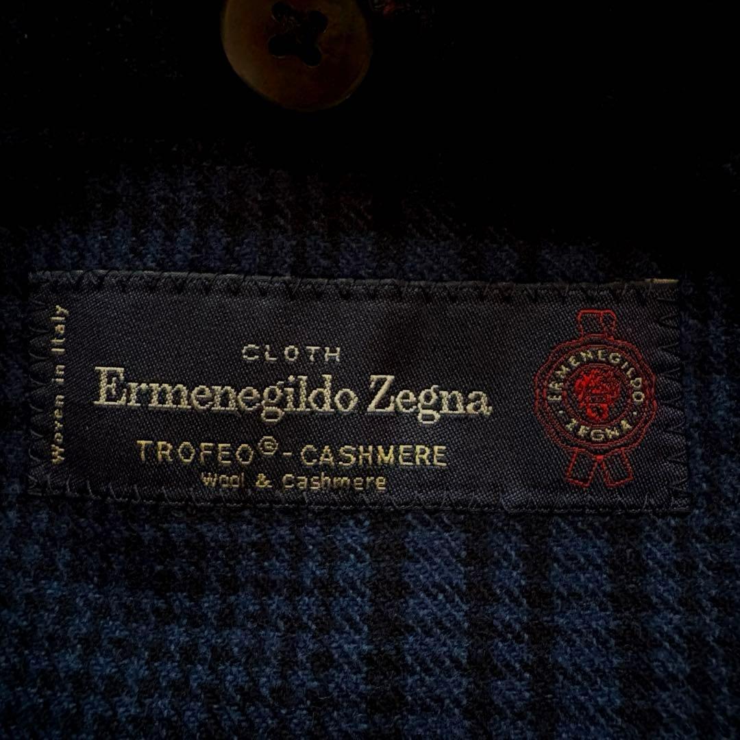 ★カシミヤ混 XL★ トゥモローランド ピルグリム ゼニア グレンチェック 青