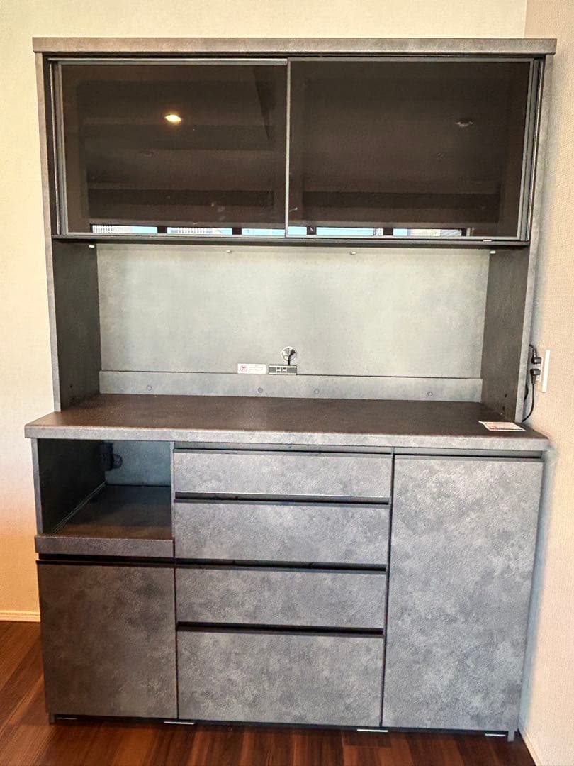 パモウナ 食器棚 140cm ガラス扉付き