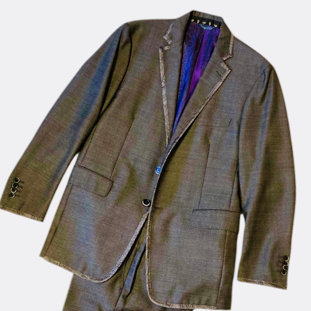 【美品】✨ETRO パイピングスーツ 裏地ペイズリー ボタニカル 52 XL