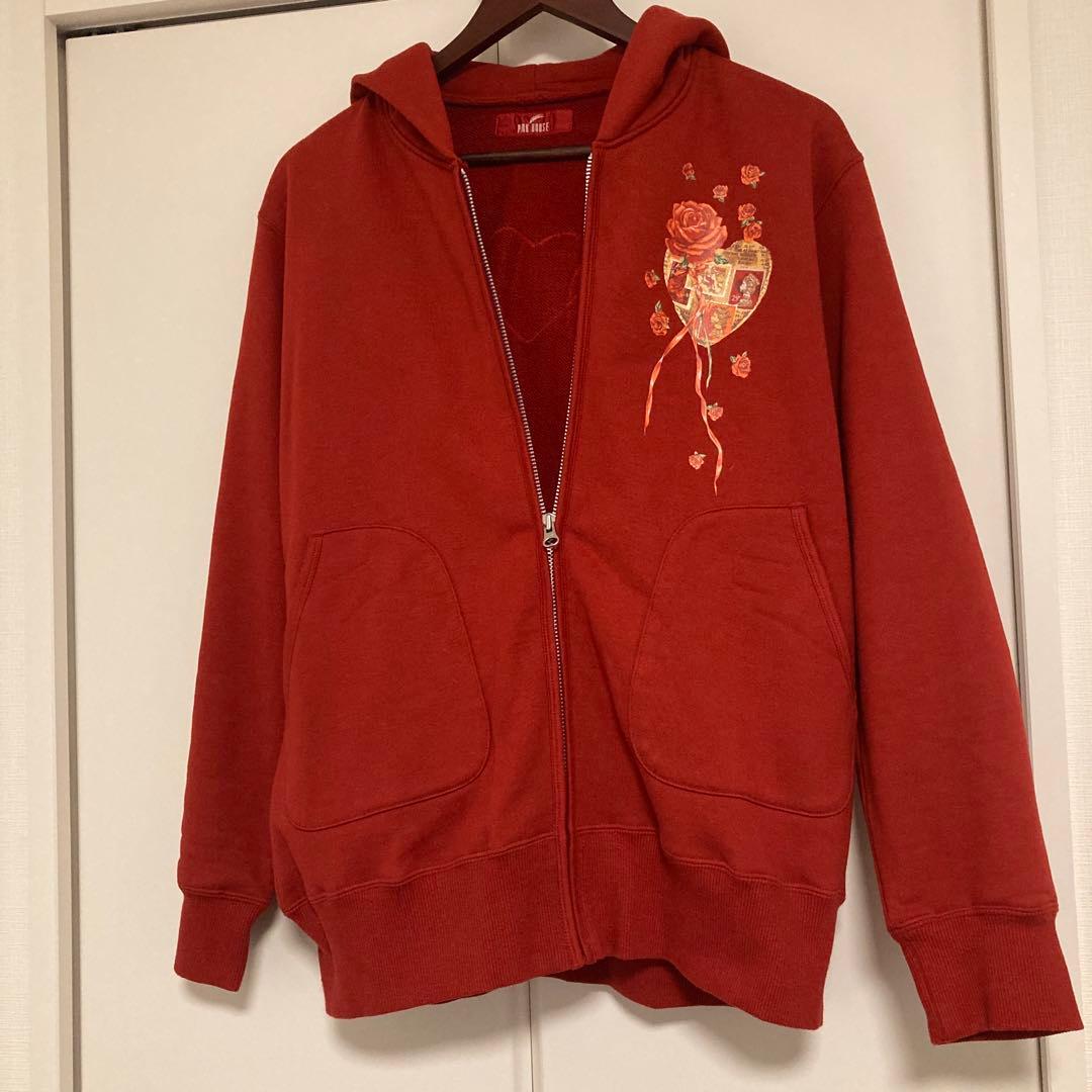 【極美品】ピンクハウス花柄・ハートプリントパーカー ワインレッド❁⃘*.゜