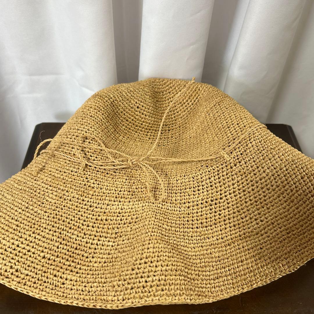 ヘレンカミンスキー 麦わら帽子 ラフィアハット　ロゴ金具 ナチュラル