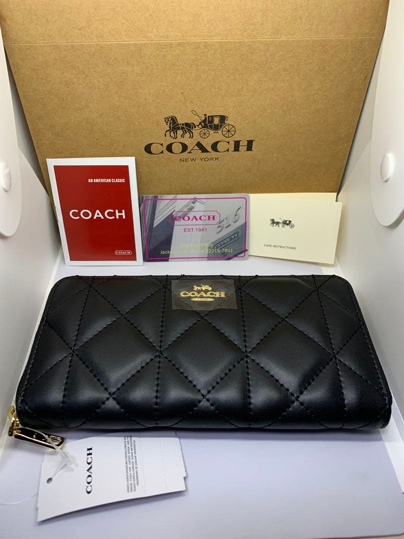 COACH コーチ　F53637 長財布　キルテッド　レザー　ジップアラウンド
