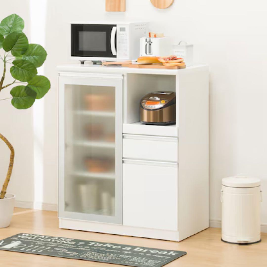 ホワイト ガラス扉 レンジボード