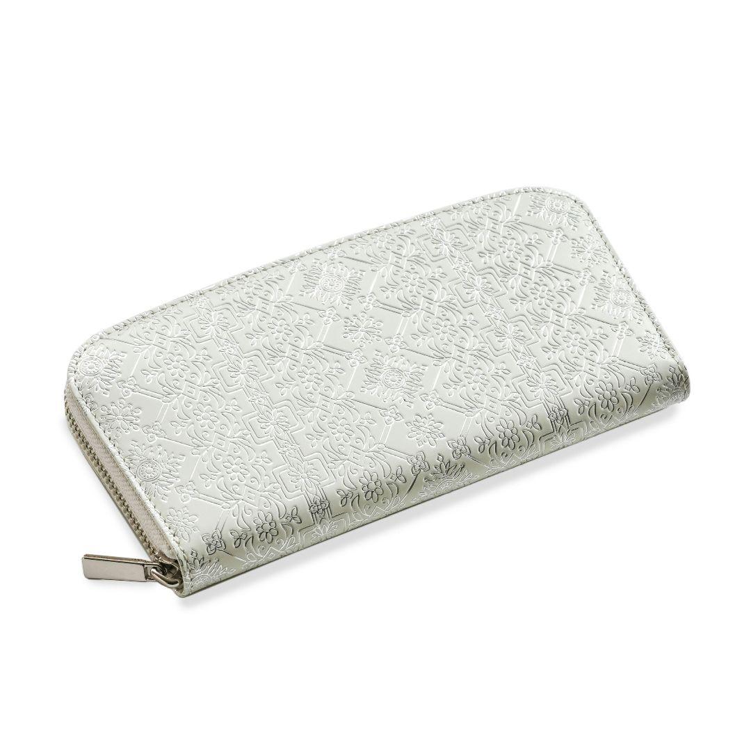 【未使用新品】友禅文庫 シルバー箔押し ファスナー長財布 牛革 日本製