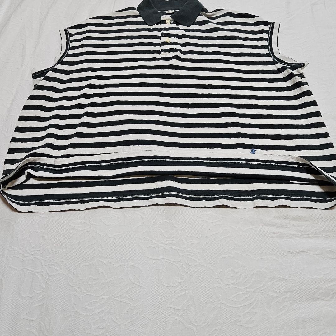美品☆45R　縞カノコのMキャミポロ　ロゴ刺繍　ボーダー　ノースリーブ