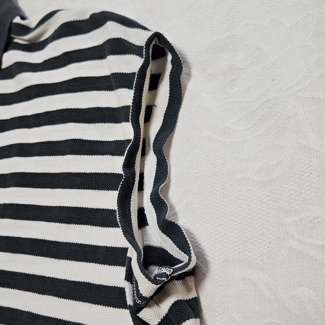 美品☆45R　縞カノコのMキャミポロ　ロゴ刺繍　ボーダー　ノースリーブ