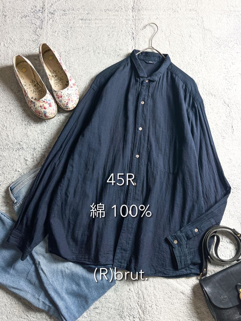 【45R】45rpm 綿100% インディゴ二重ガーゼシャツ 内ポケット 4