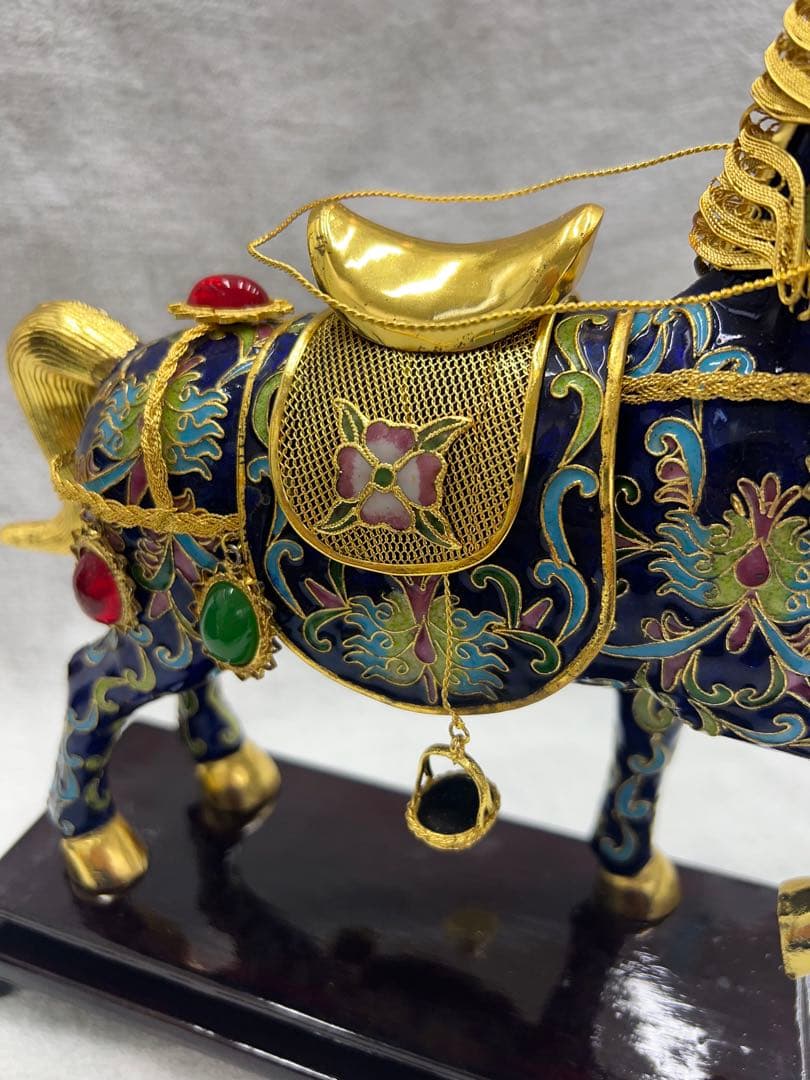 中国工芸　七宝焼　馬　金工細工馬置物