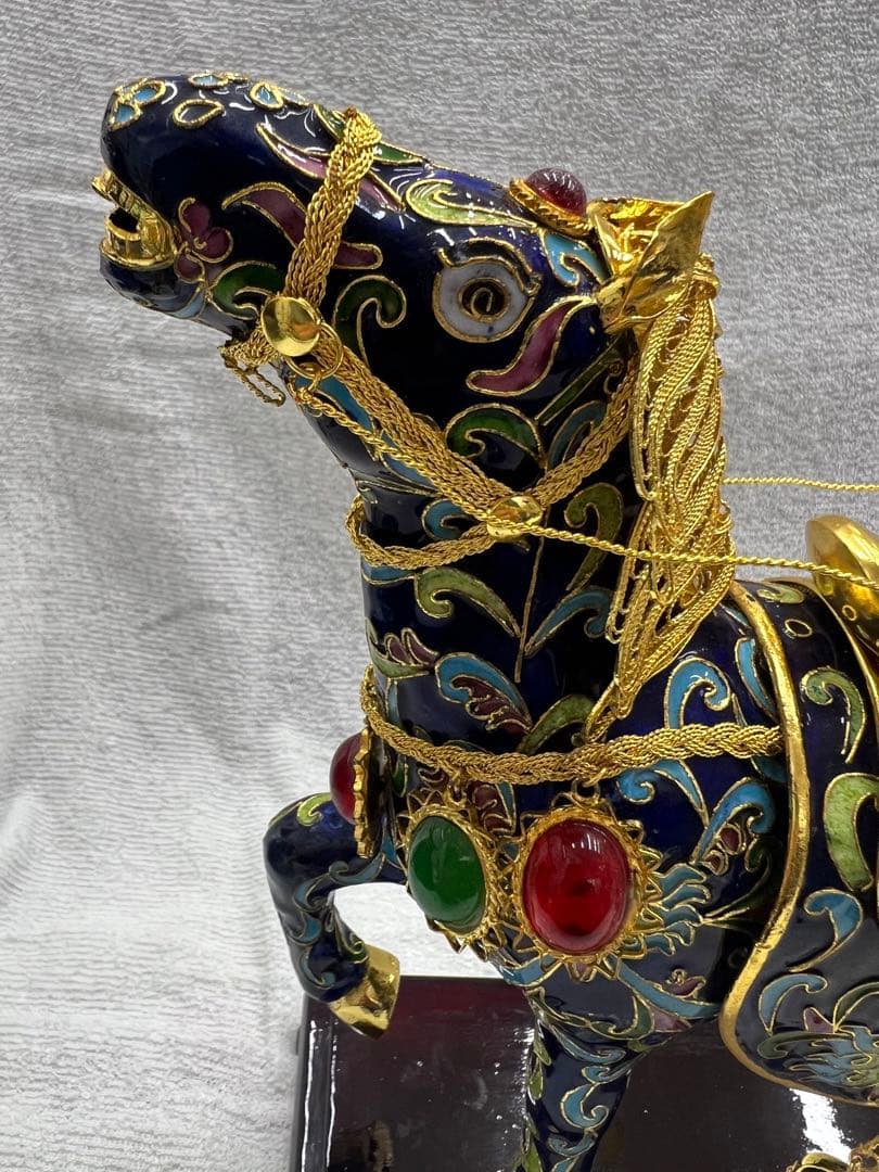 中国工芸　七宝焼　馬　金工細工馬置物