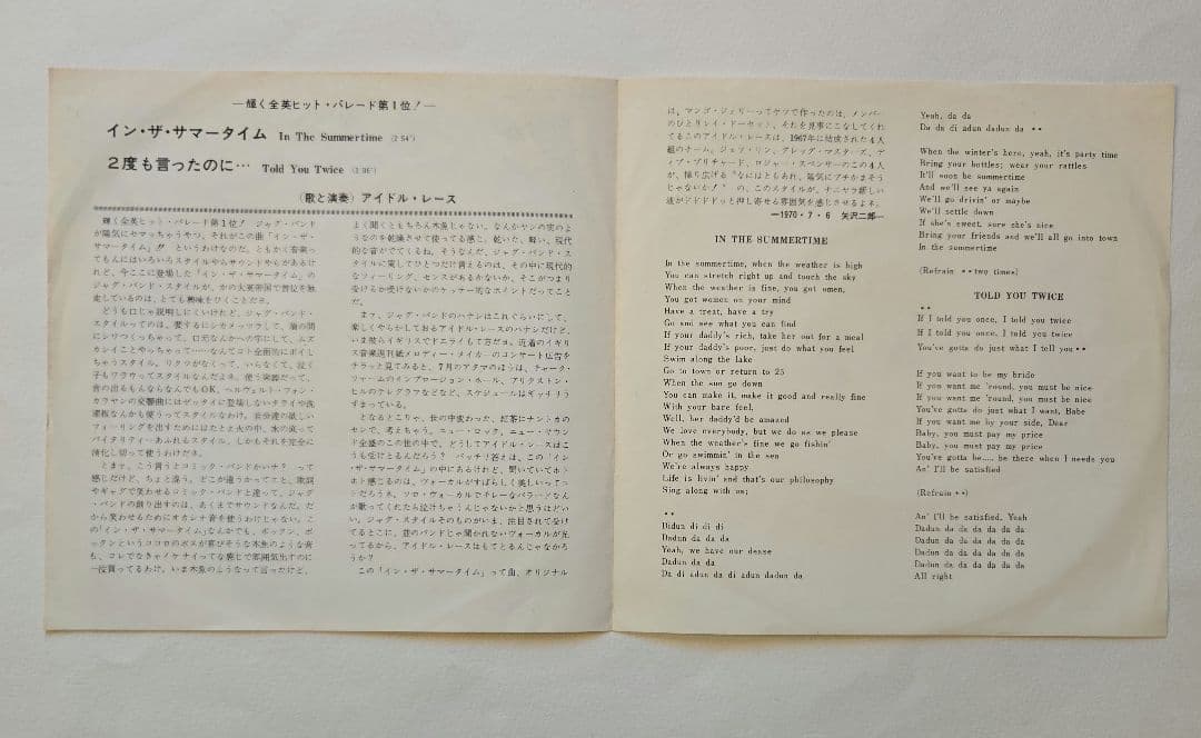 レア盤　イン・ザ・サマータイム アイドル・レース