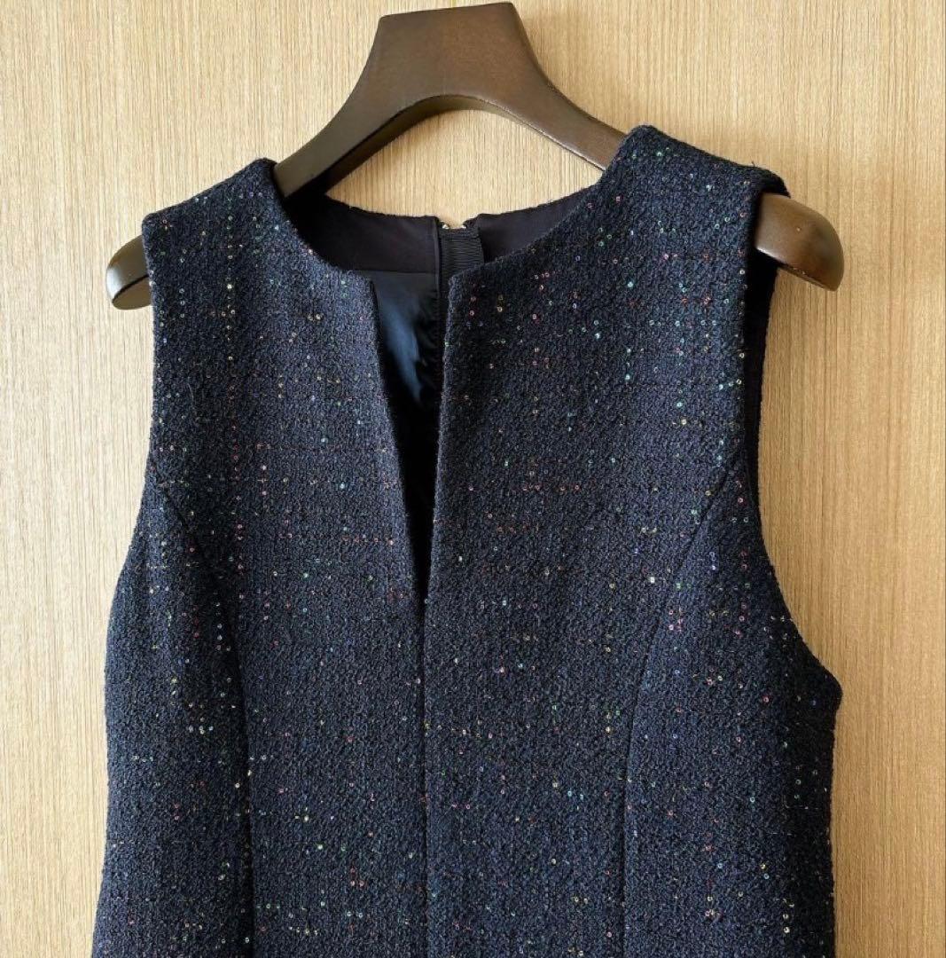 アナイ　コズミックツイードジャンパースカート　濃紺　黒　36