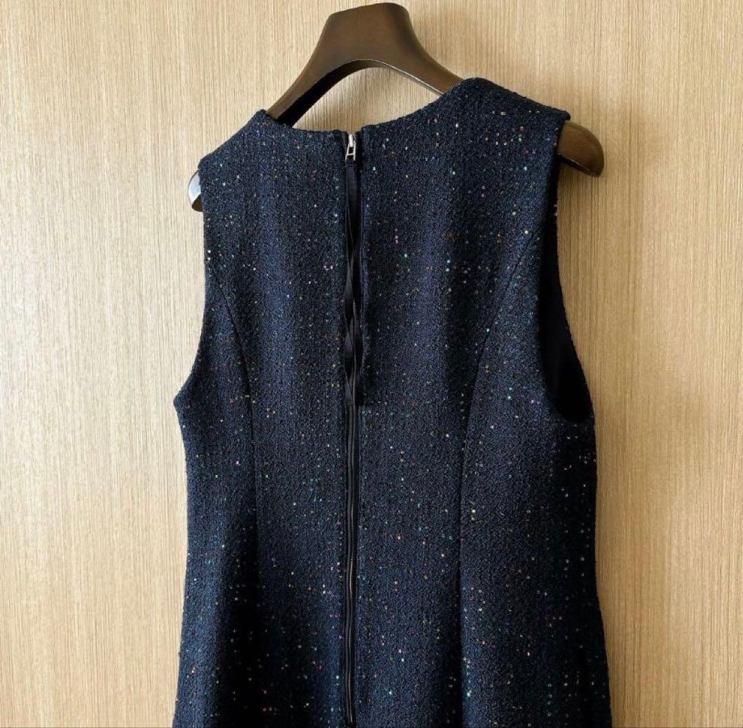 アナイ　コズミックツイードジャンパースカート　濃紺　黒　36