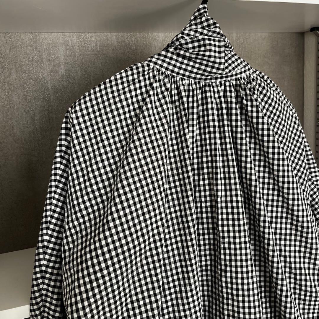 ウィムガゼット　ギンガムチェックボウタイブラウス　ブラック　長袖　リボンコットン