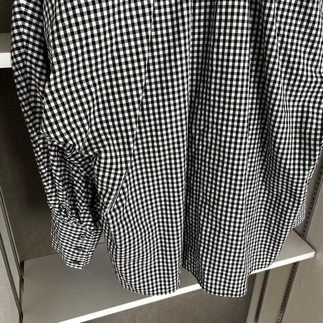 ウィムガゼット　ギンガムチェックボウタイブラウス　ブラック　長袖　リボンコットン