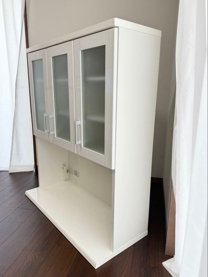 ホワイト食器棚 ガラス扉 引き出し付き