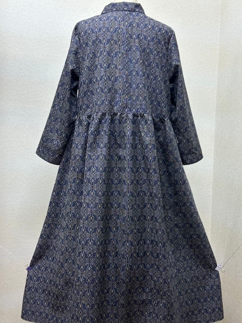 着物リメイク　紬ワンピース　前ボタン　 Lサイズ