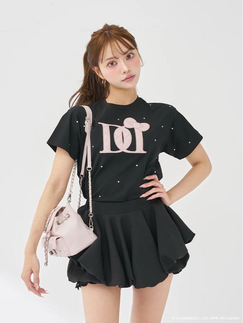 Hello DarichキルティングアップリケビジューTシャツ ダーリッチ　黒