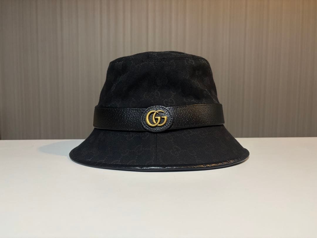 GUCCI バケットハット 黒 GGロゴ XL 60㎝