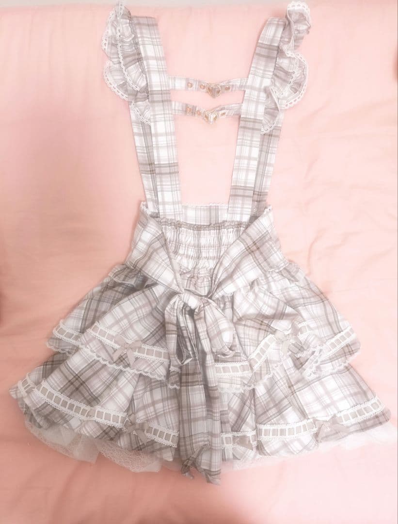 リズリサ Lizlisa はしごリボンチェックティアードスカパン ピンク