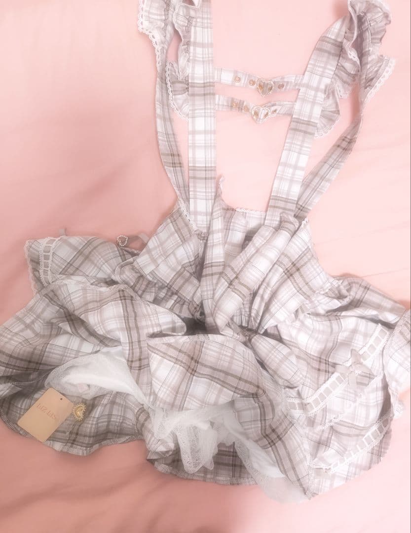 リズリサ Lizlisa はしごリボンチェックティアードスカパン ピンク