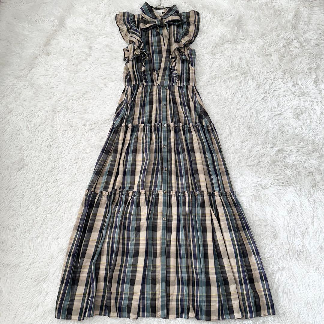 美品✨ダブルスタンダードクロージング コンパクトテンセルチェックロングワンピース