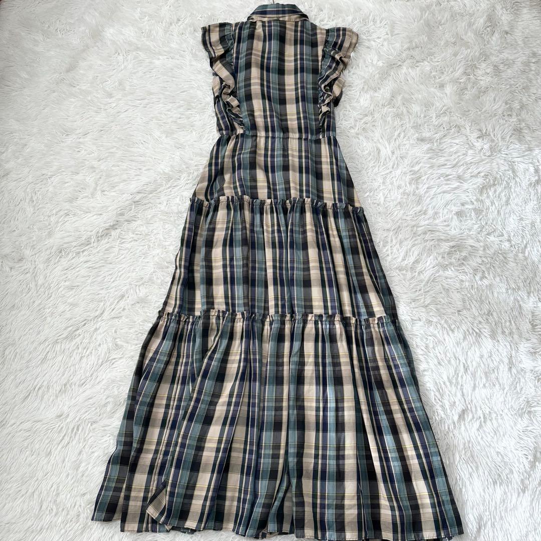 美品✨ダブルスタンダードクロージング コンパクトテンセルチェックロングワンピース