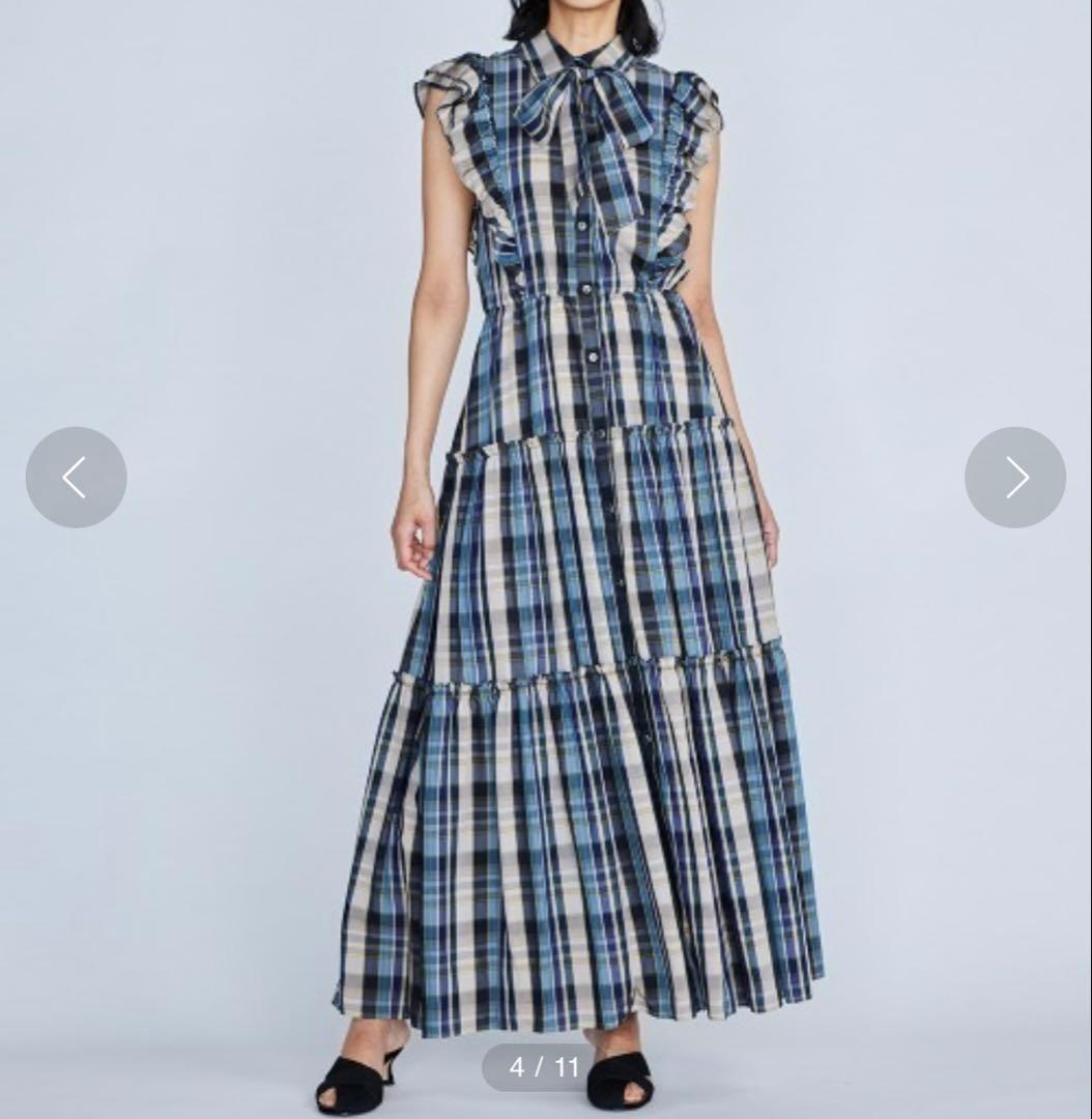 美品✨ダブルスタンダードクロージング コンパクトテンセルチェックロングワンピース