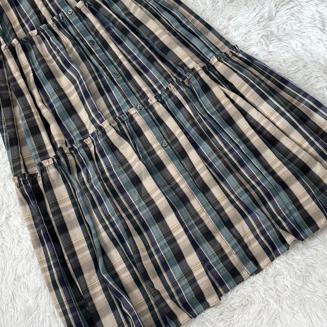 美品✨ダブルスタンダードクロージング コンパクトテンセルチェックロングワンピース