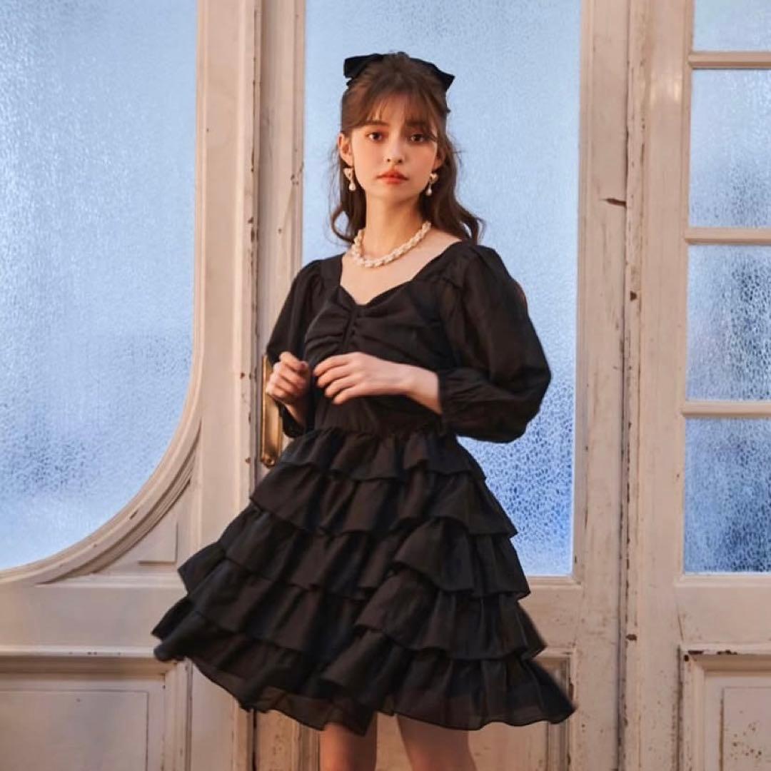 Treat Ürself フリルドレス 黒 ミニワンピース トリートユアセルフ