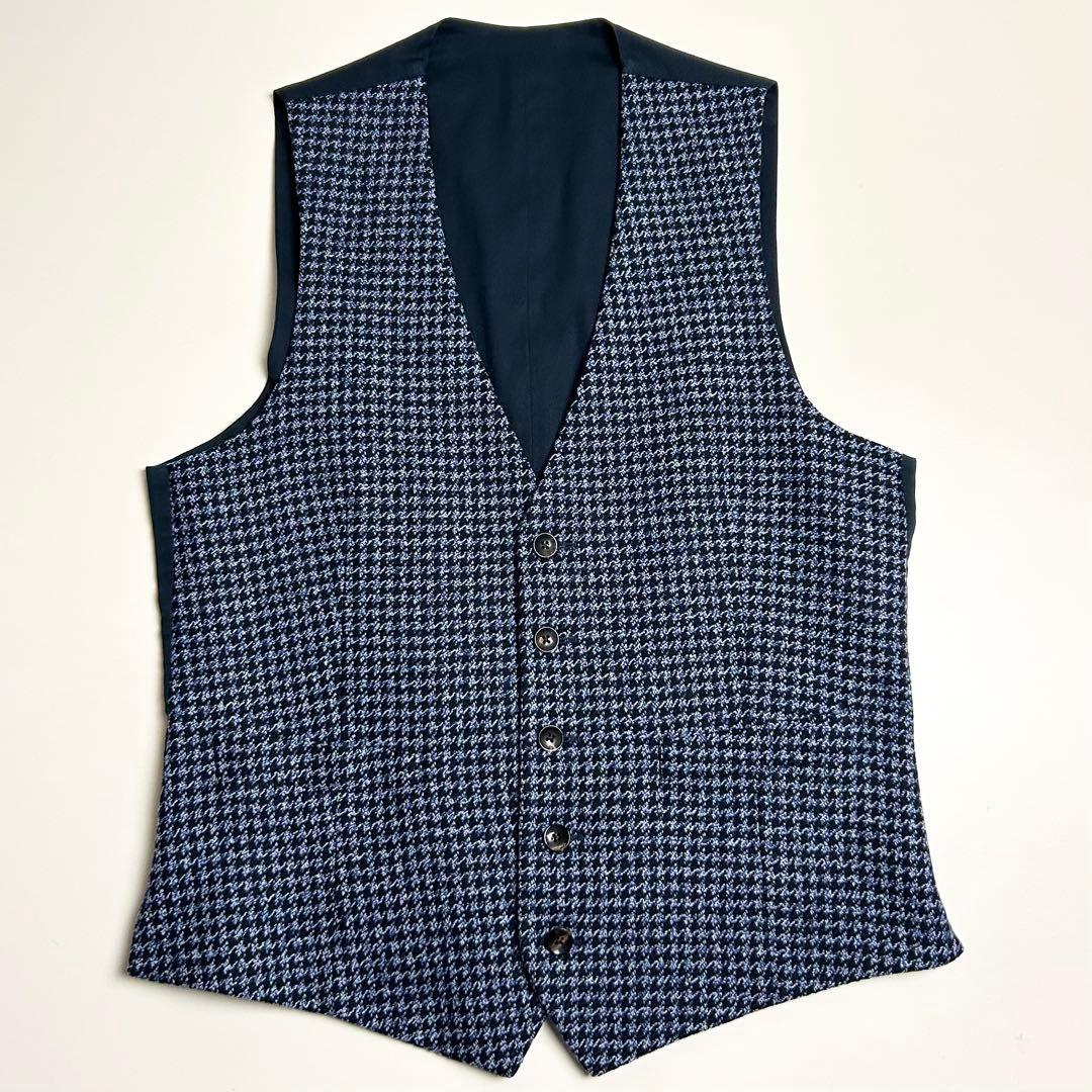 【美品】ラルディーニ/ベスト/ジレ/ウールコットン/秋冬素材/イタリア製/千鳥柄