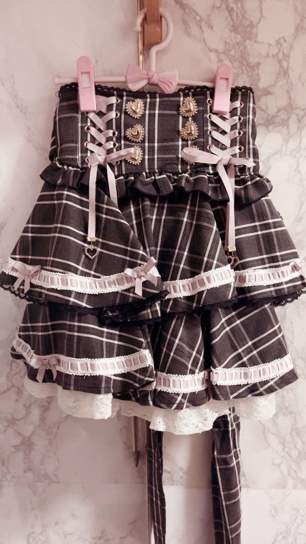 最安値‼️LIZLISA はしごリボンチェックティアードスカパン ブラック