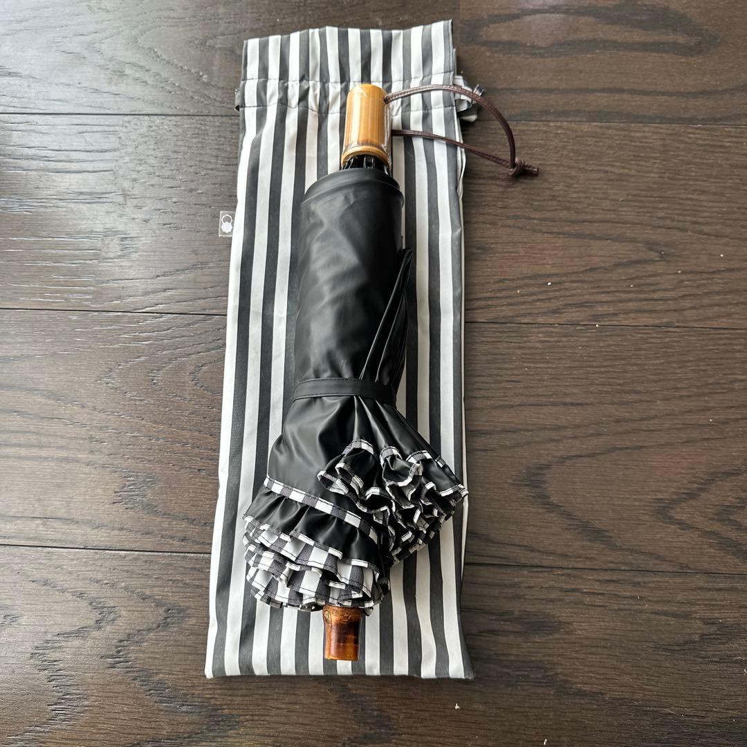Sun Barriear100 ストライプ柄 フリル付き折りたたみ日傘　美品