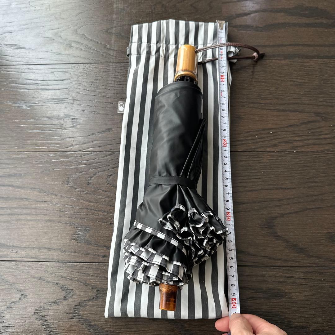 Sun Barriear100 ストライプ柄 フリル付き折りたたみ日傘　美品