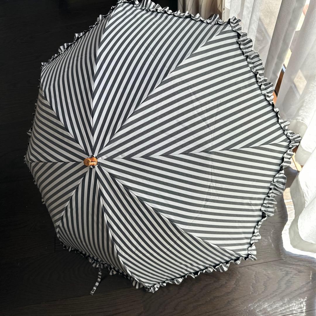 Sun Barriear100 ストライプ柄 フリル付き折りたたみ日傘　美品