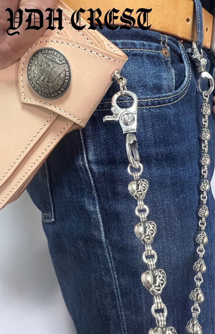 バイカー必須　ウォレット用ハート型　シルバーチェーン　TYPE3　QBKB005